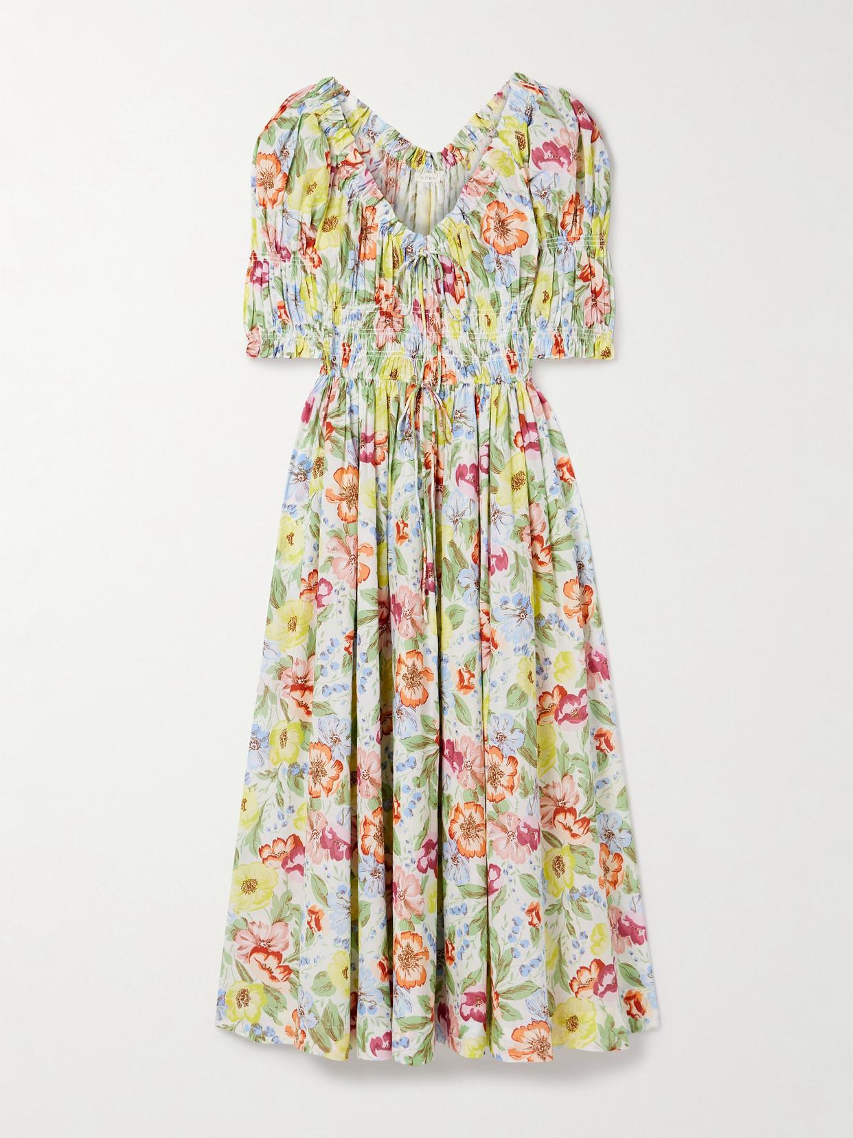 den ischia shirred cotton-blend voile midi dress Den Ischia Shirred Cotton-blend Voile Midi Dress