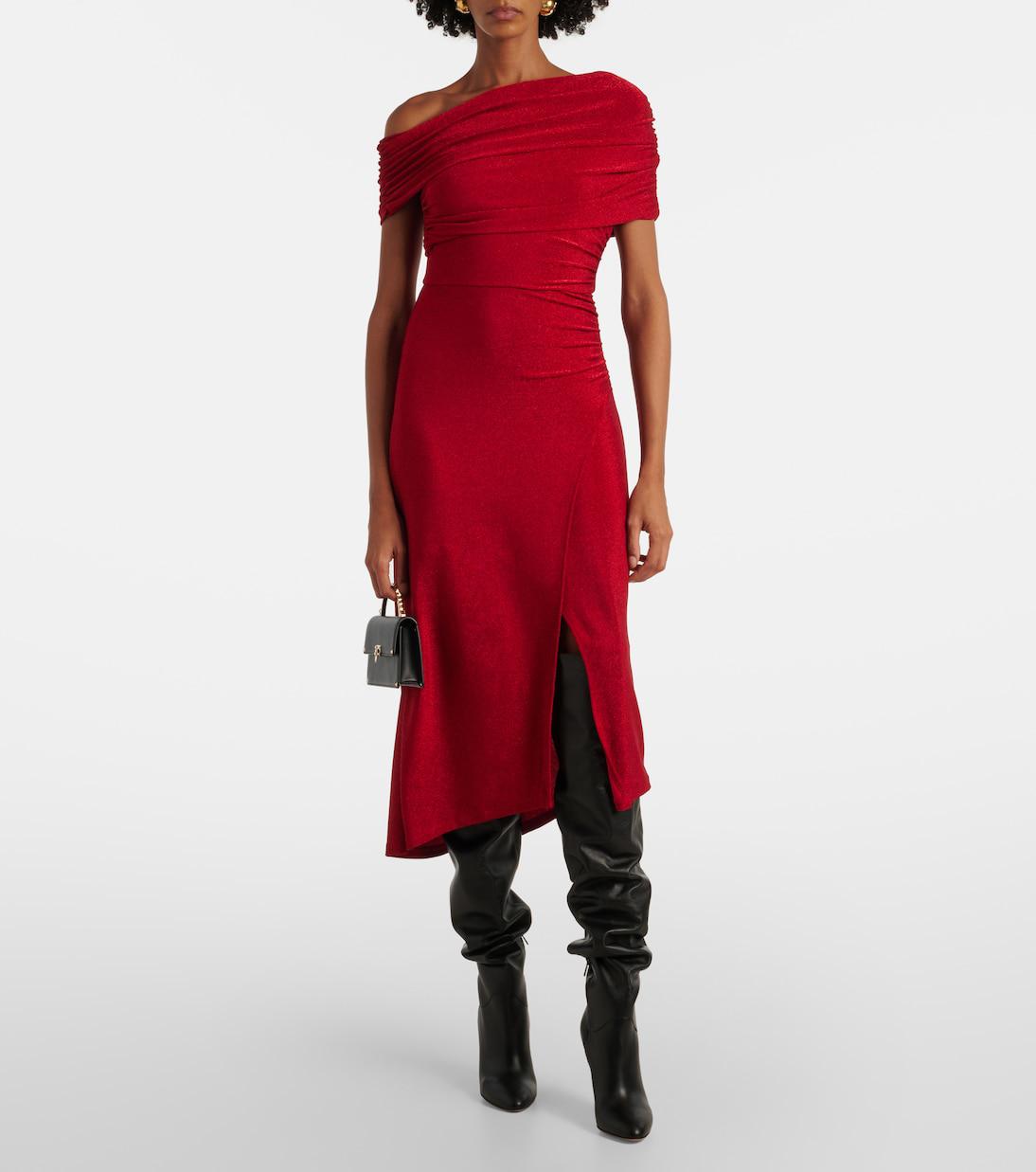 knee length dresses for ladies Ruched Stretch-lam Midi Dress
