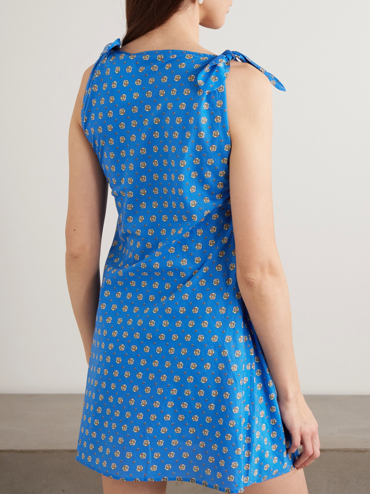 DEN Maltina Tie-Detailed Printed Cotton And Silk-Blend Mini Dress |  endource