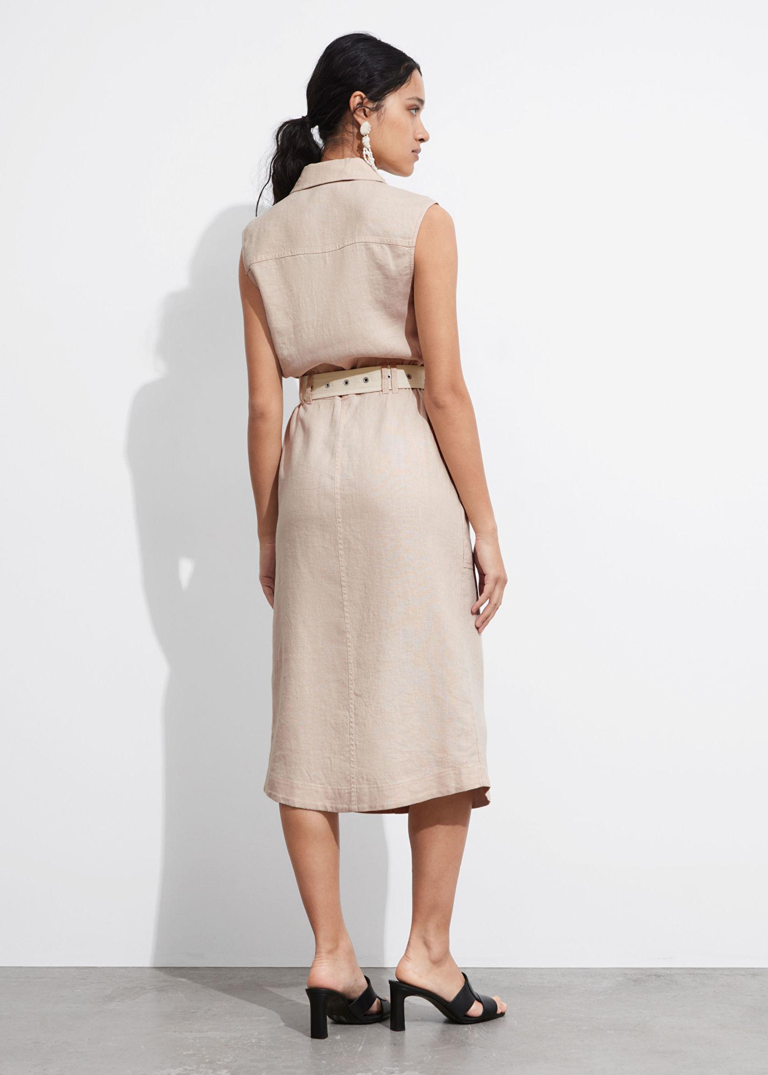 knee length dresses for ladies The Linen Belted Midi Dress