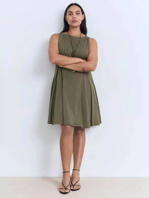 MANGO Tailored Pleated Hem Sleeveless Mini Dress In Grey Pinstripe |  endource