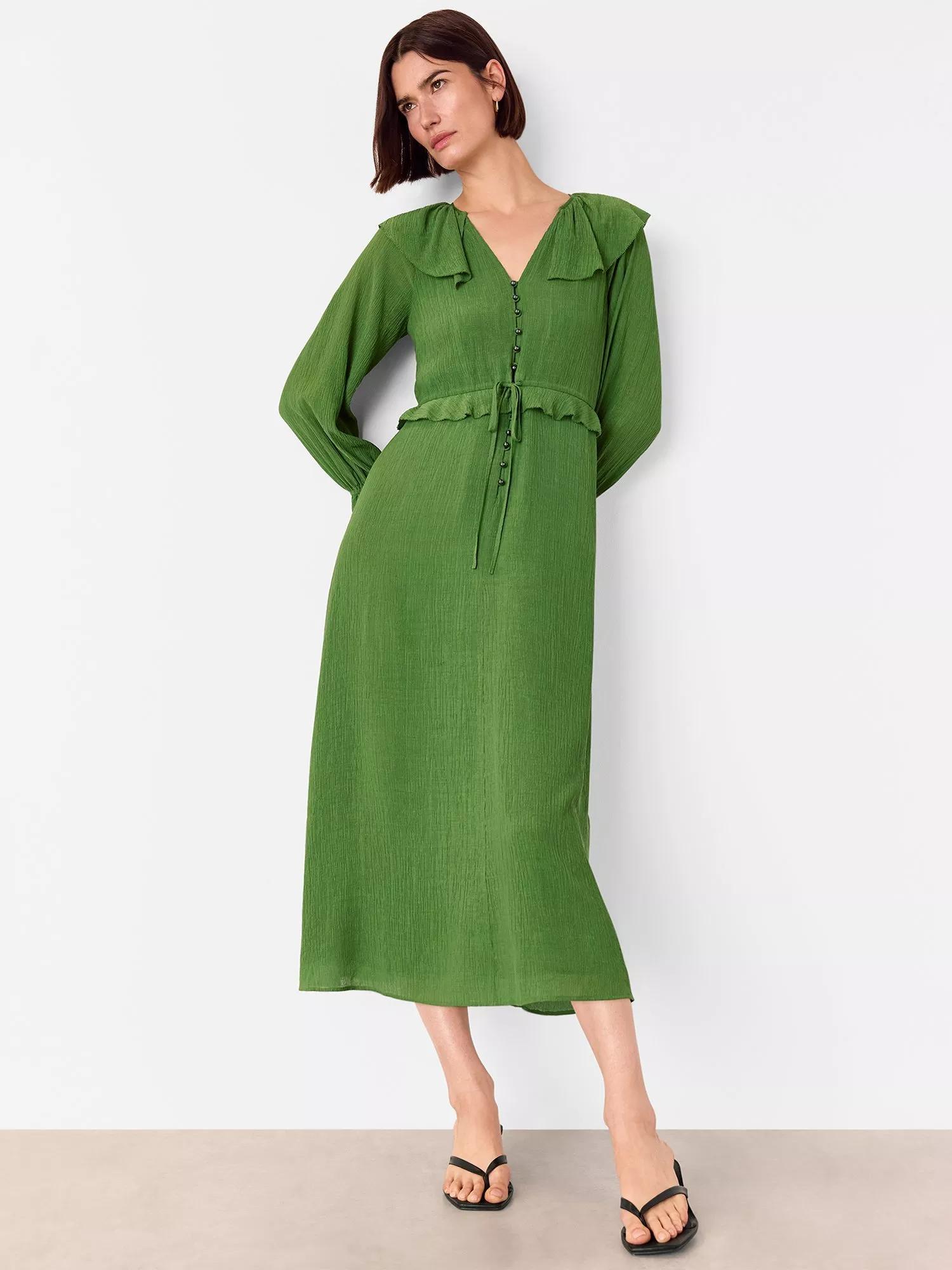 WHISTLES Frill Boho Midi Dress, Green | endource