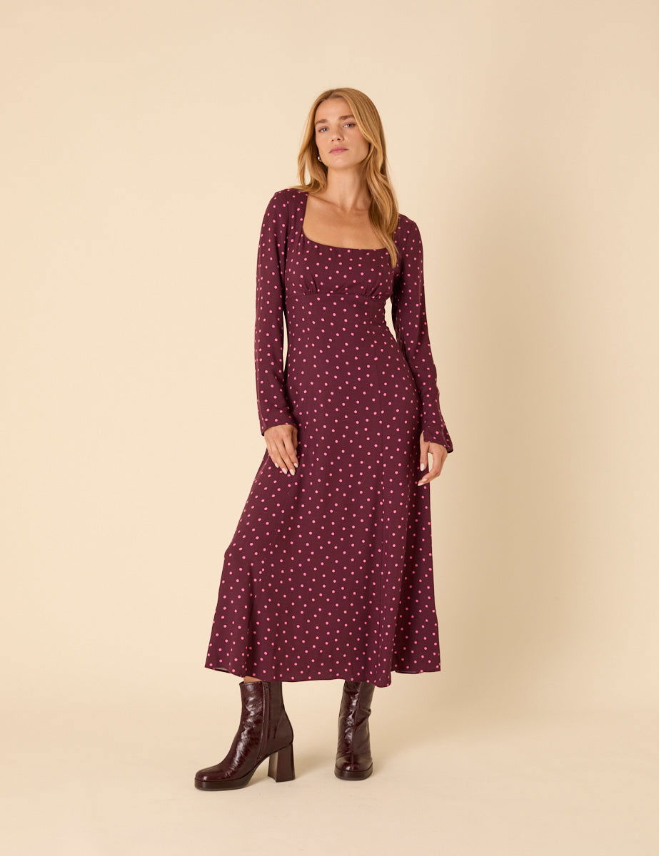 NOBODY'S CHILD Polka Dot Delilah Midi Dress endource