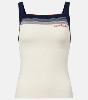 Cream and navy ribbed tank top with embroidered logo
