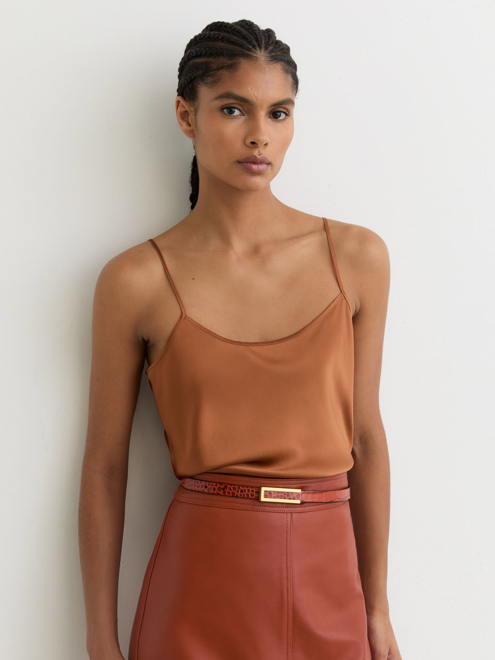 REISS Corey Silk Cami Top In Rust Orange | endource