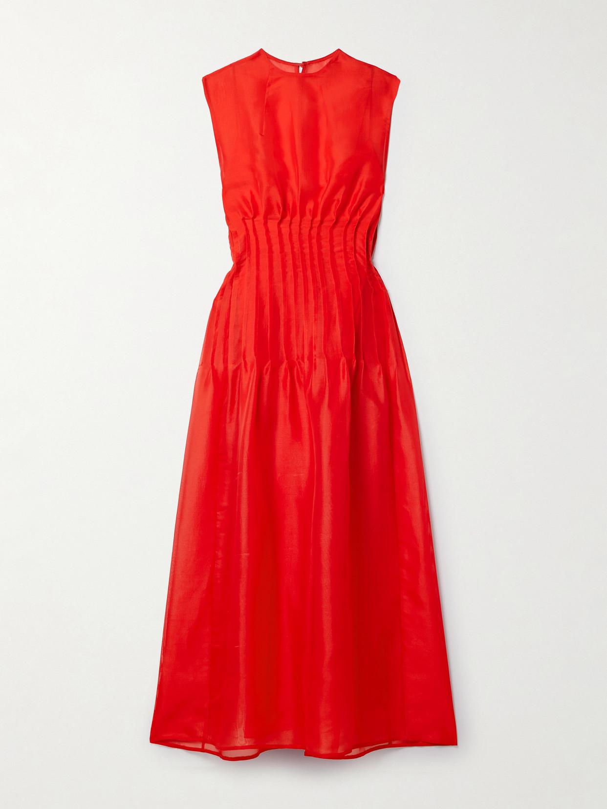 khaite wes pleated silk maxi dress Wes Pleated Silk Maxi Dress By Khaite