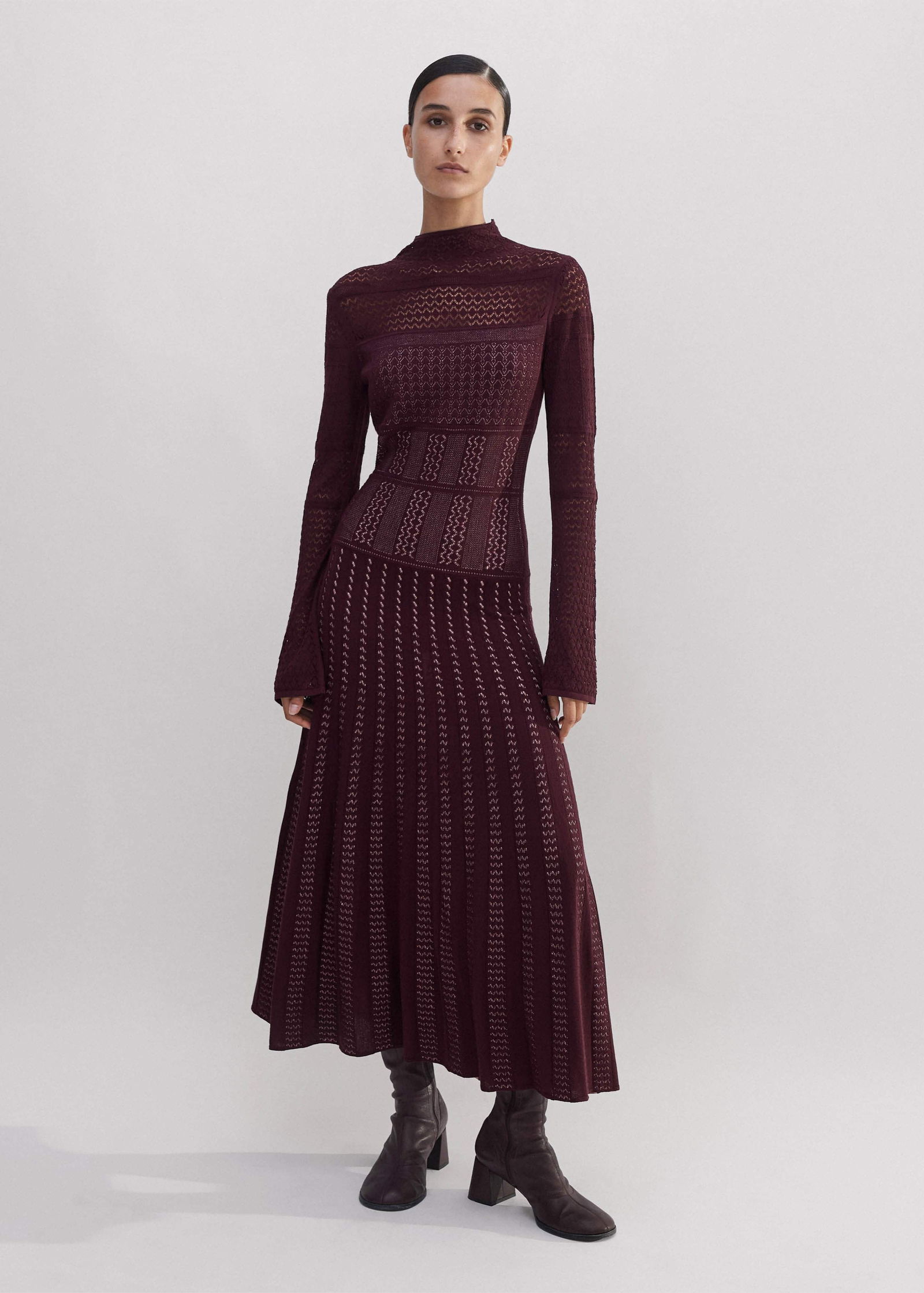 ME+EM Elevated Pointelle Knit Midi Dress Deep Merlot / Smoke Pink ...