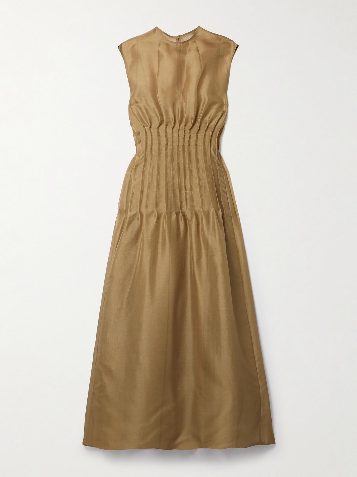 khaite wes seamed silk organza dress KHAITE Wes pintucked silk-organza maxi dress - 5421382-200