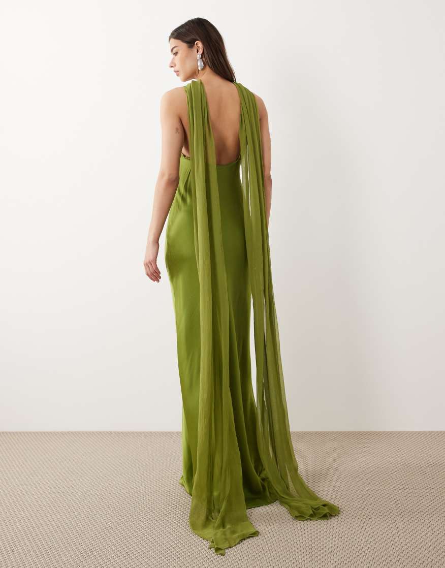 mango capsule collection green dress Mango Capsule Draped Shirt Dress with Side Opening Green Size US 4 NEW With  tag
