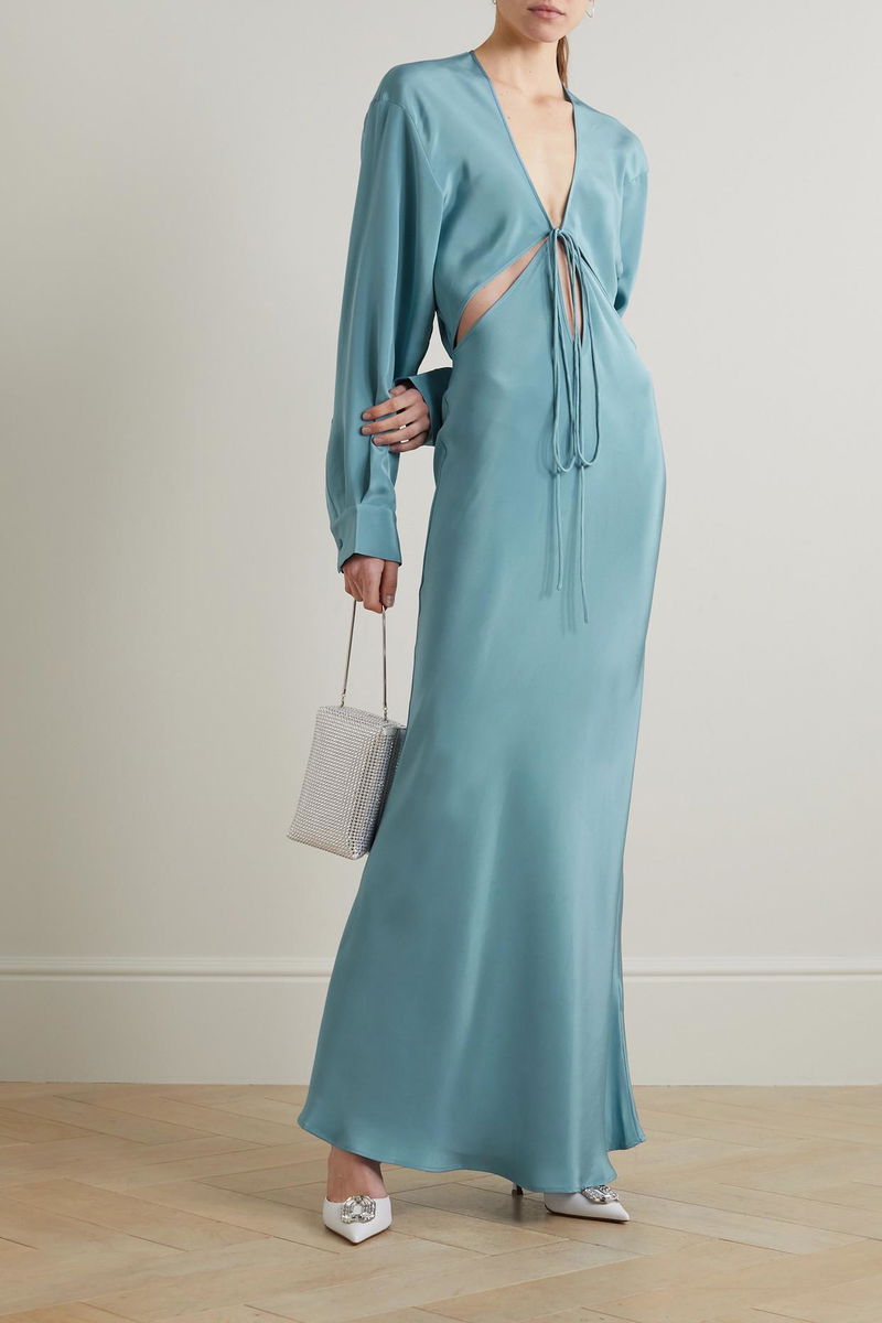 christopher esber dresses Stone Pin Scarf Drope Longsleeve Mini Dress forward edge Christopher Esber Dress Hire Australia