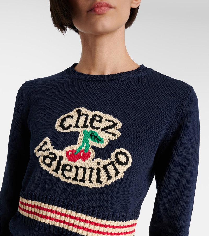 Valentino navy knit sweater with chez Valentino logo