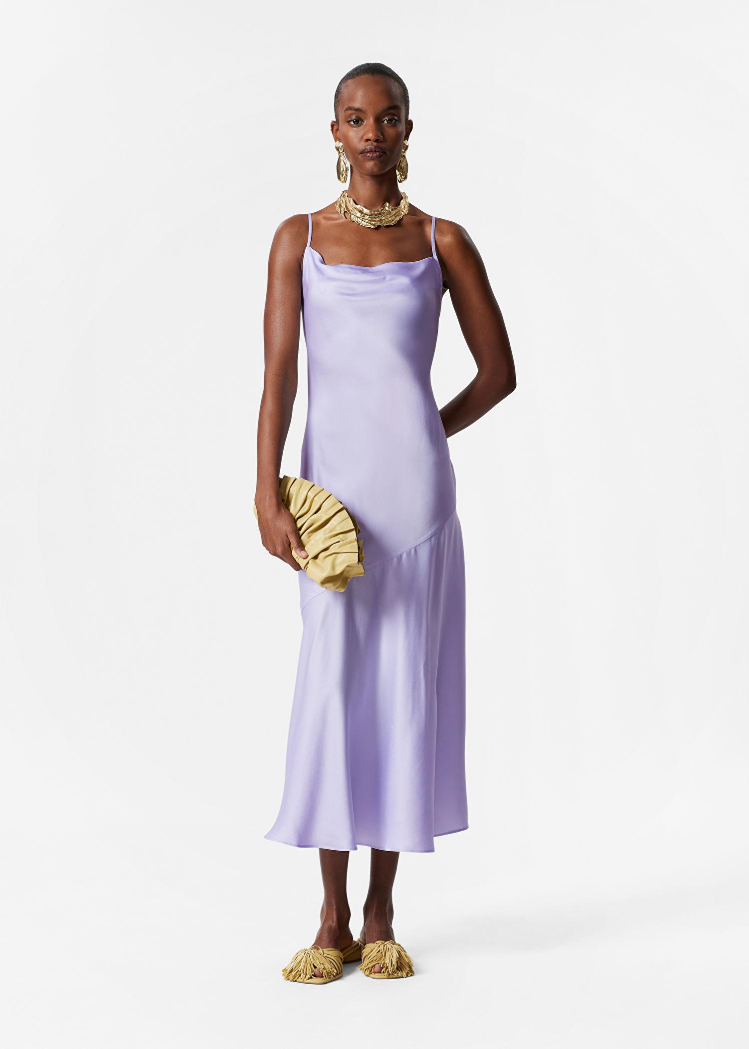 knee length dresses for ladies Get What You Want Purple Satin Midi Dress – Shop the Mint main image 0