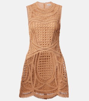 Crocheted beige sleeveless dress with intricate detailing