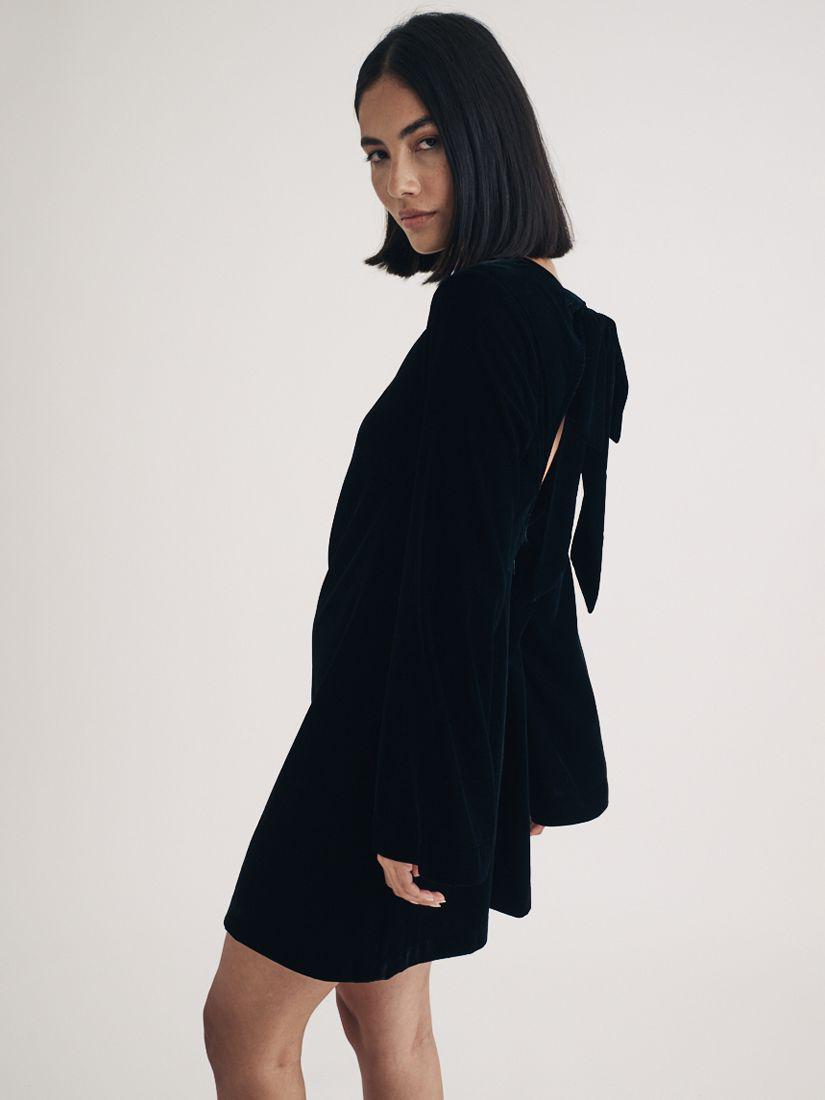 black velvet tie back jolene mini dress Black Velvet Pearl Button Tie Detail Mini Dress main image 0