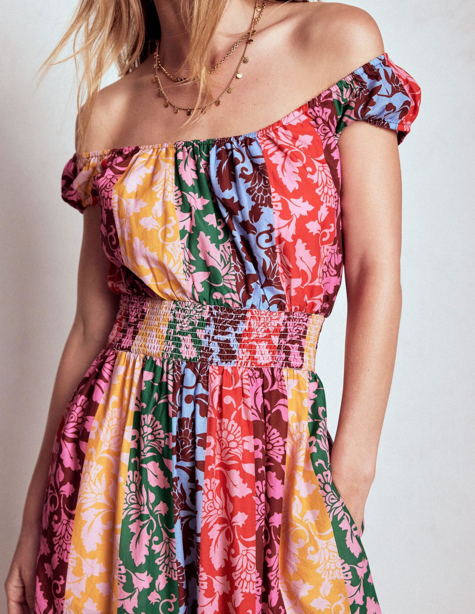 boden voop cotton tiered dress Boden Voop Cotton Tiered Dress Daffodil, Kaleidoscopic Floral in Yellow