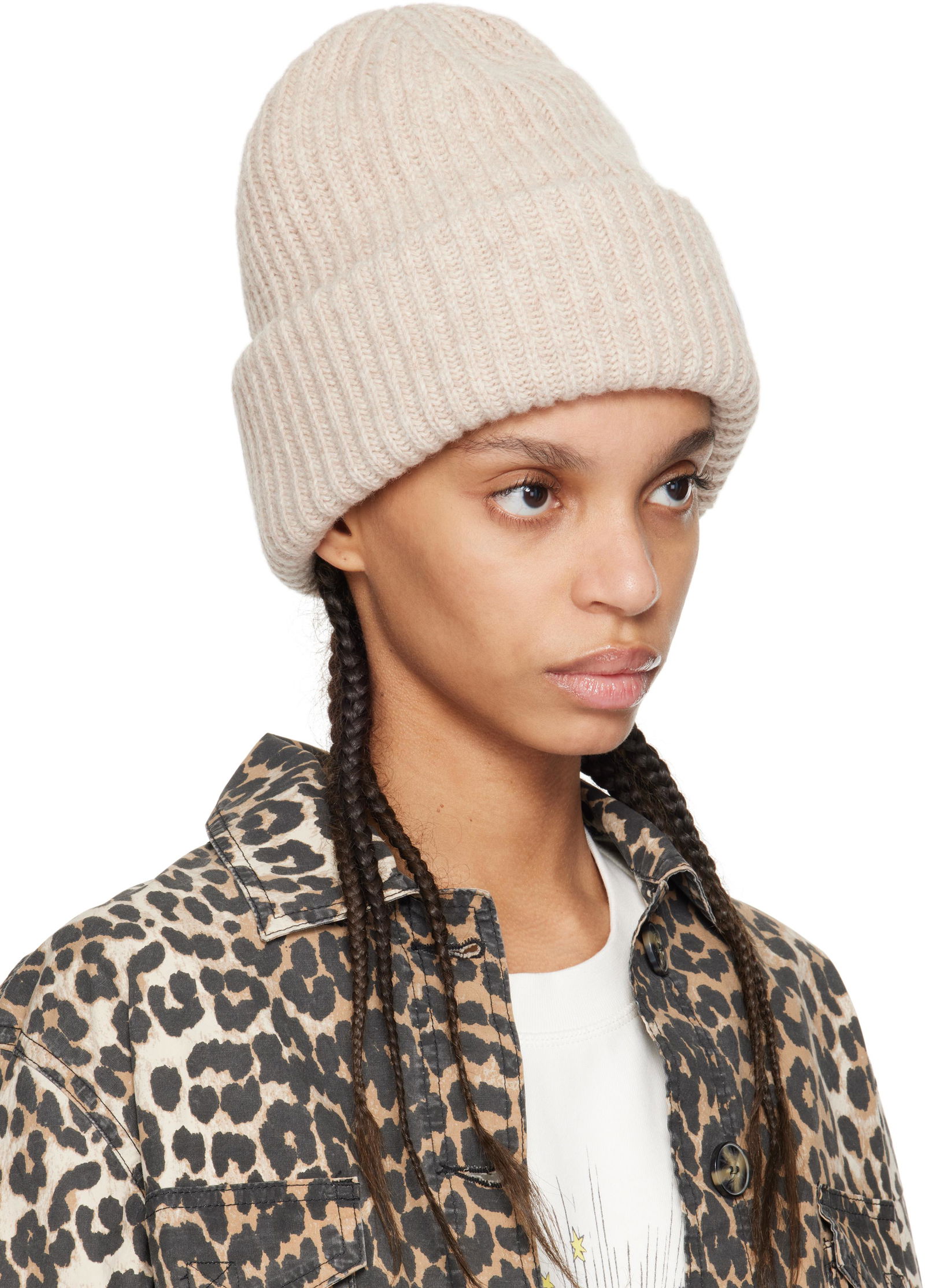 Ganni Fitted Wool Rib Knit Beanie In Egret NWT GANNI Women main image 4