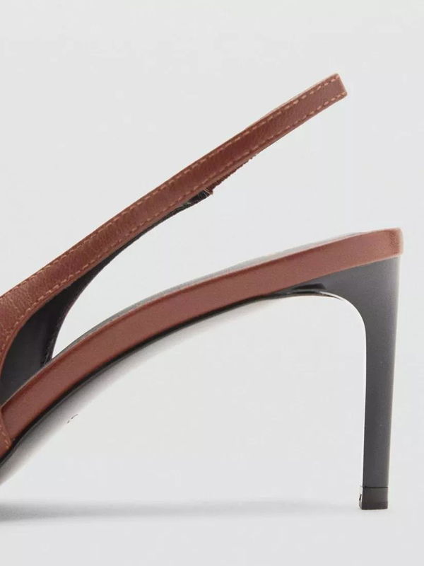 MANGO Ringo Leather Stiletto Heel Slingback Court Shoes, Dark Brown ...