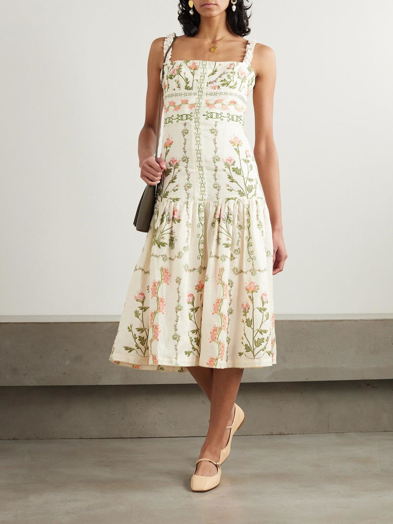 AGUA BY AGUA BENDITA Nispero Oasis Embellished Floral-Print Linen