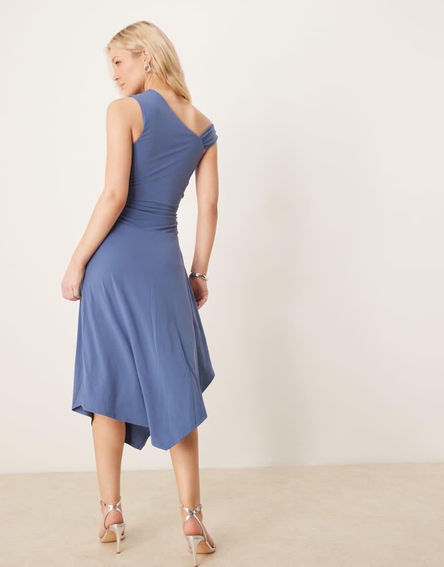 navy blue dress for baby girl Women's Long-Sleeve Mesh Asymmetrical Draped Maxi Dress | Women's Clearance