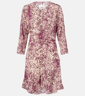 Purple and beige animal print wrap dress