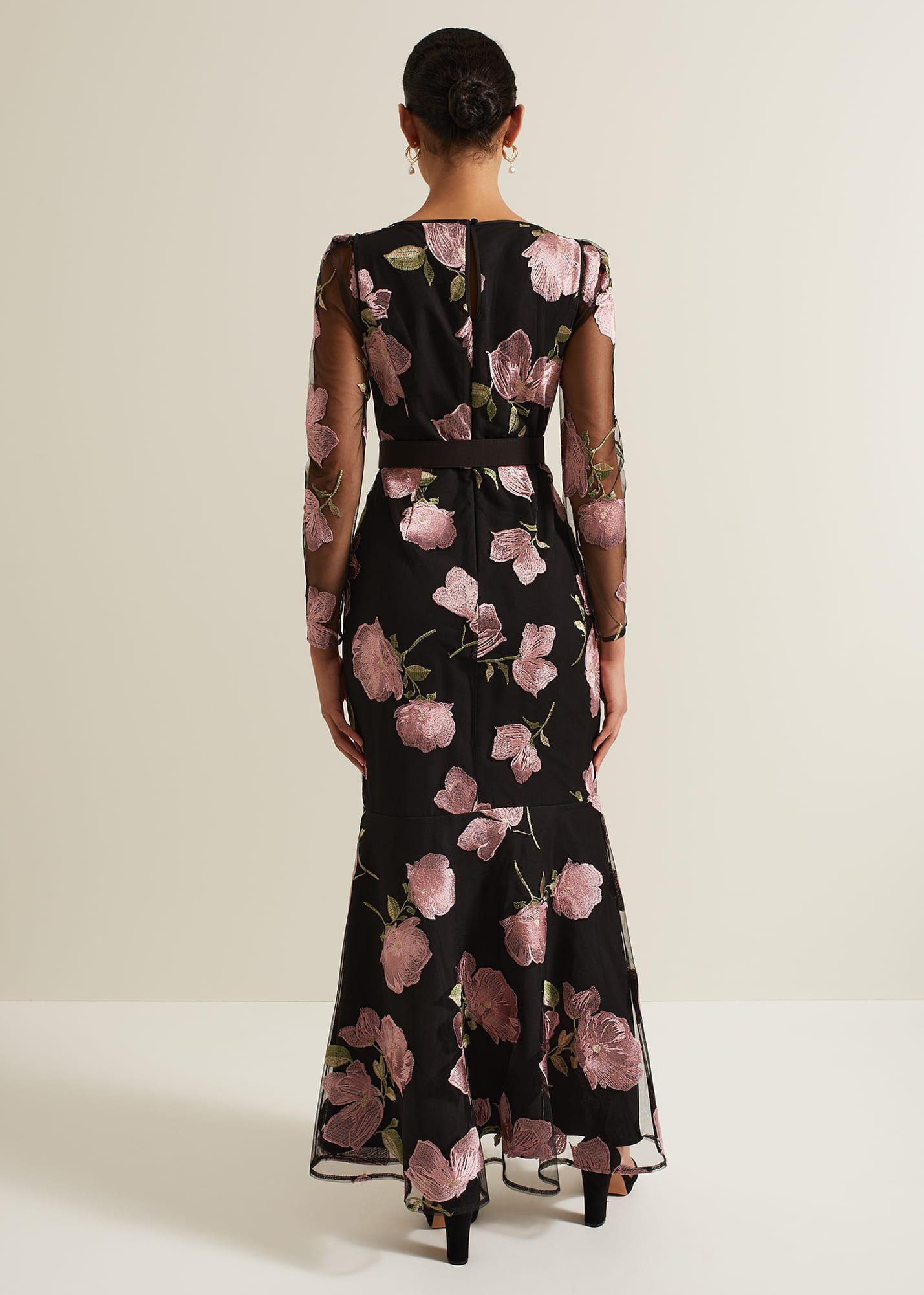 genny floral-appliqué satin maxi dress PHASE EIGHT Genny Floral Print Embroidered Maxi Dress