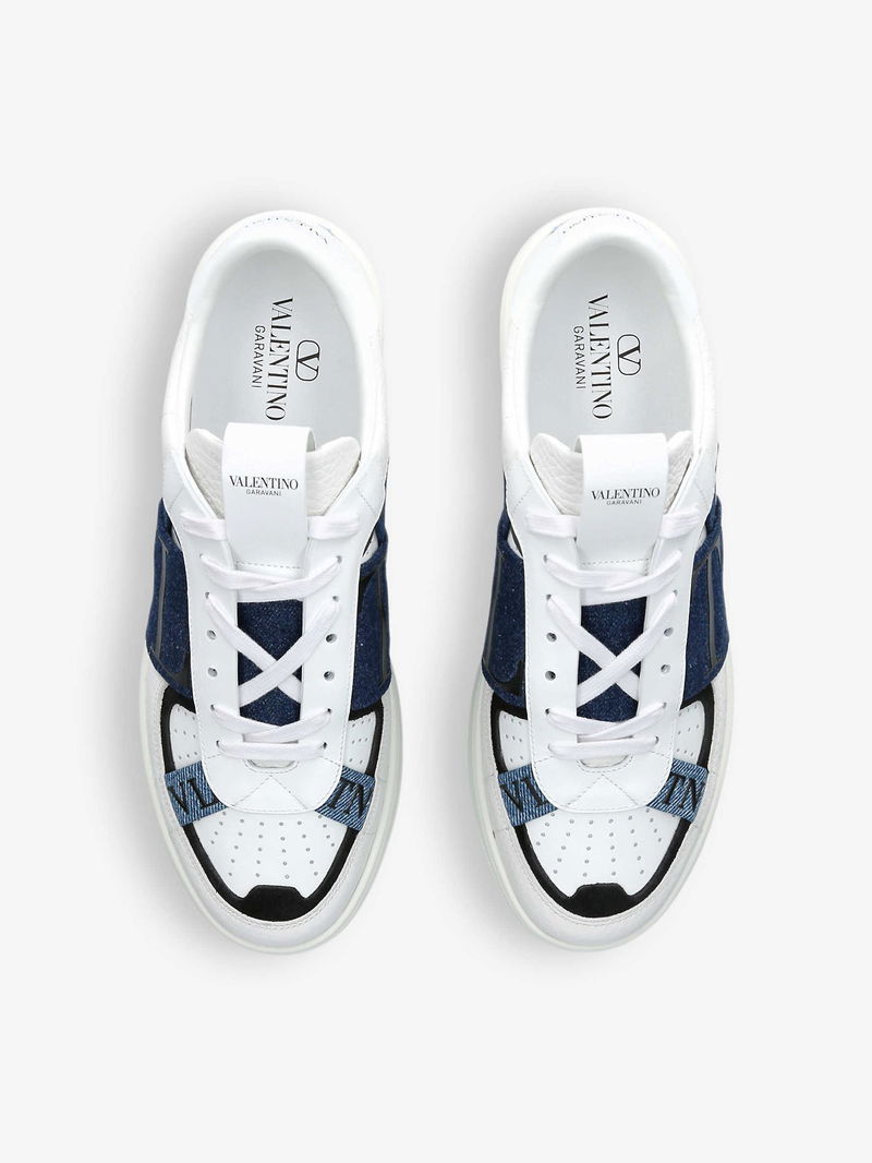 Blue Valentino Trainers Vl7n VALENTINO GARAVANI VL7N Denim Logo-Strap  Leather Low-Top Trainers
