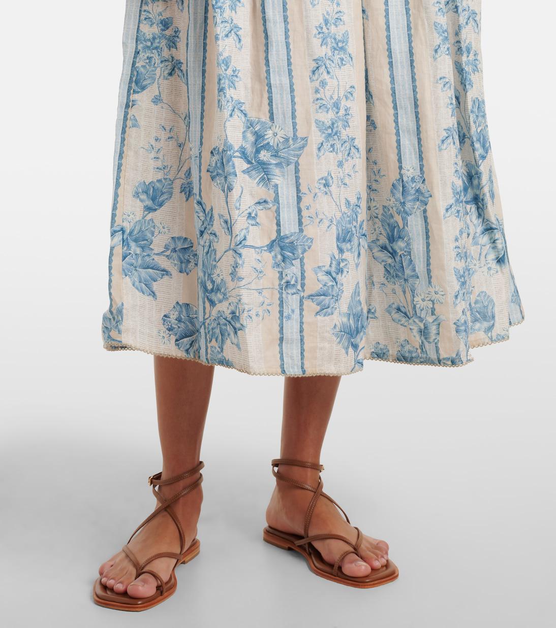 agua by agua bendita barbara floral linen midi dress Agua By Agua Bendita Barbara Cauca Floral Embroidered Midi Dress
