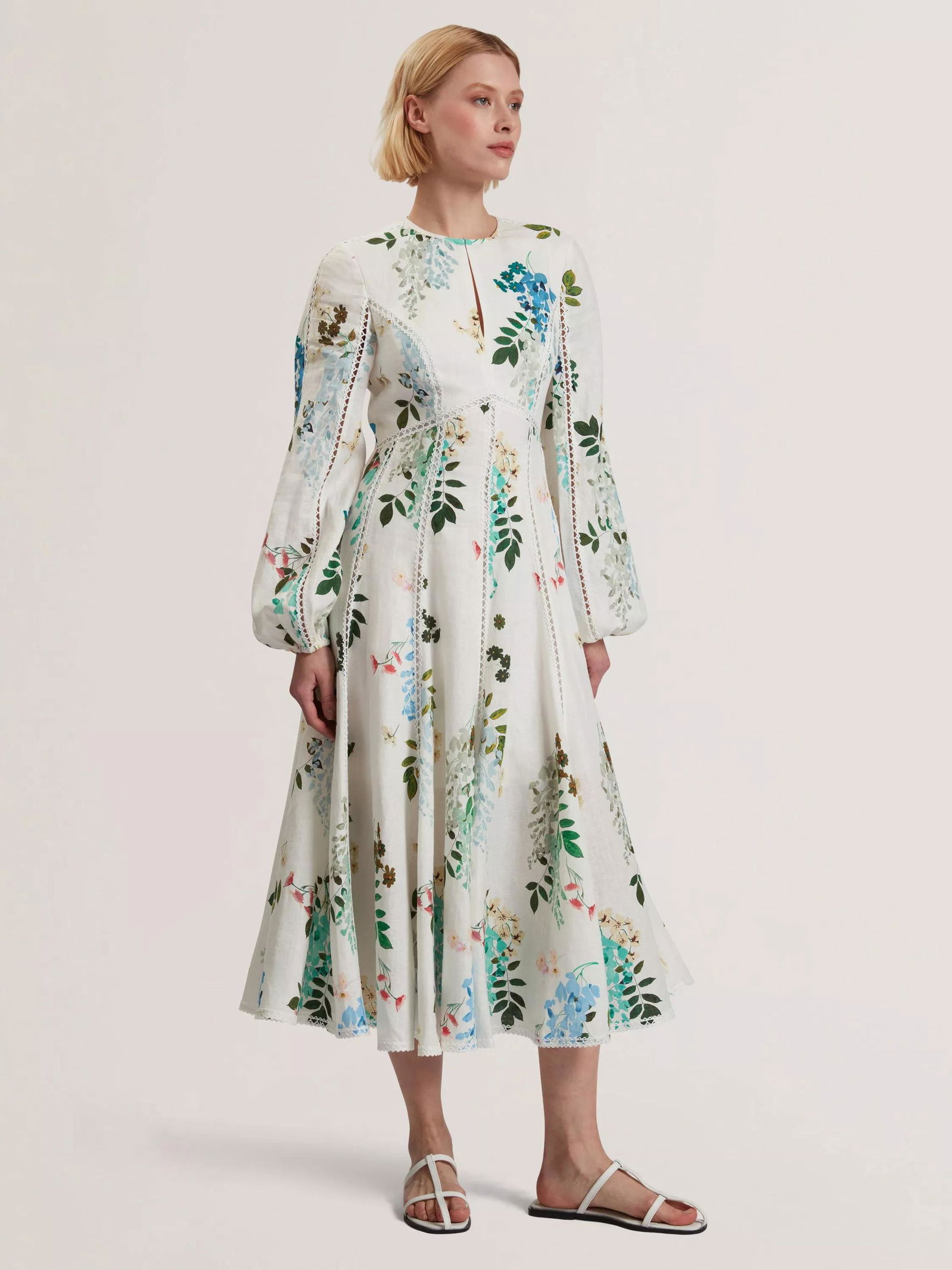 TED BAKER Utala Floral Trim Detail Linen Midi Dress | endource TED BAKER Utala Floral Trim Detail Linen Midi Dress | endource