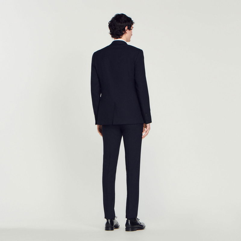 SANDRO Wool Suit Jacket in Navy Blue | Endource