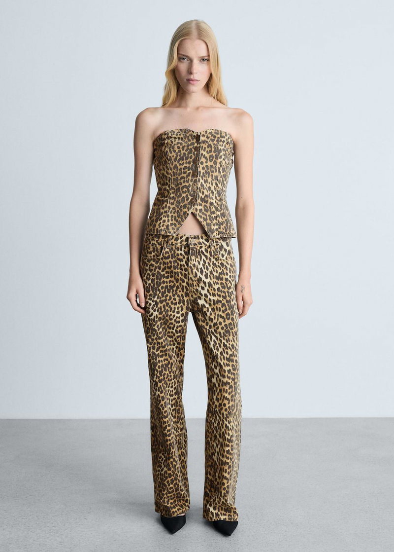 Leopard print corset top and wide-leg trousers, MANGO