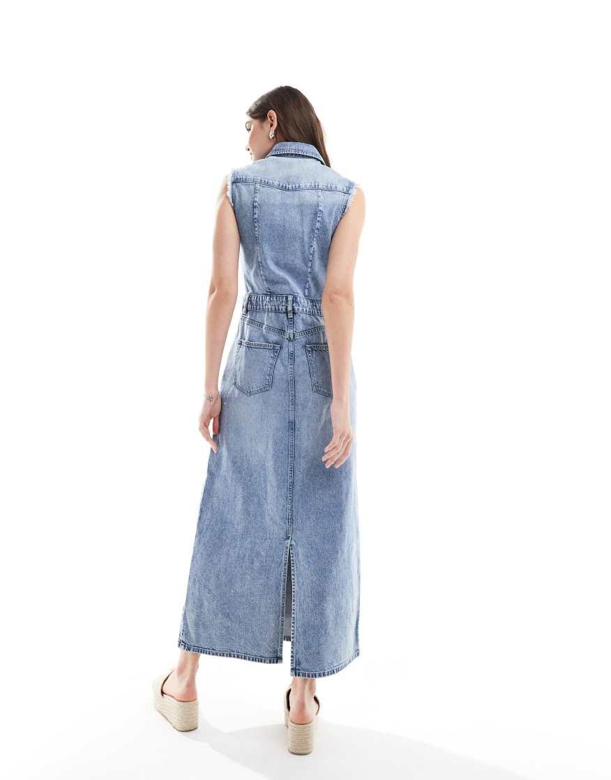 allsaints blair denim dress ALLSAINTS - Blair long-sleeve denim maxi dress