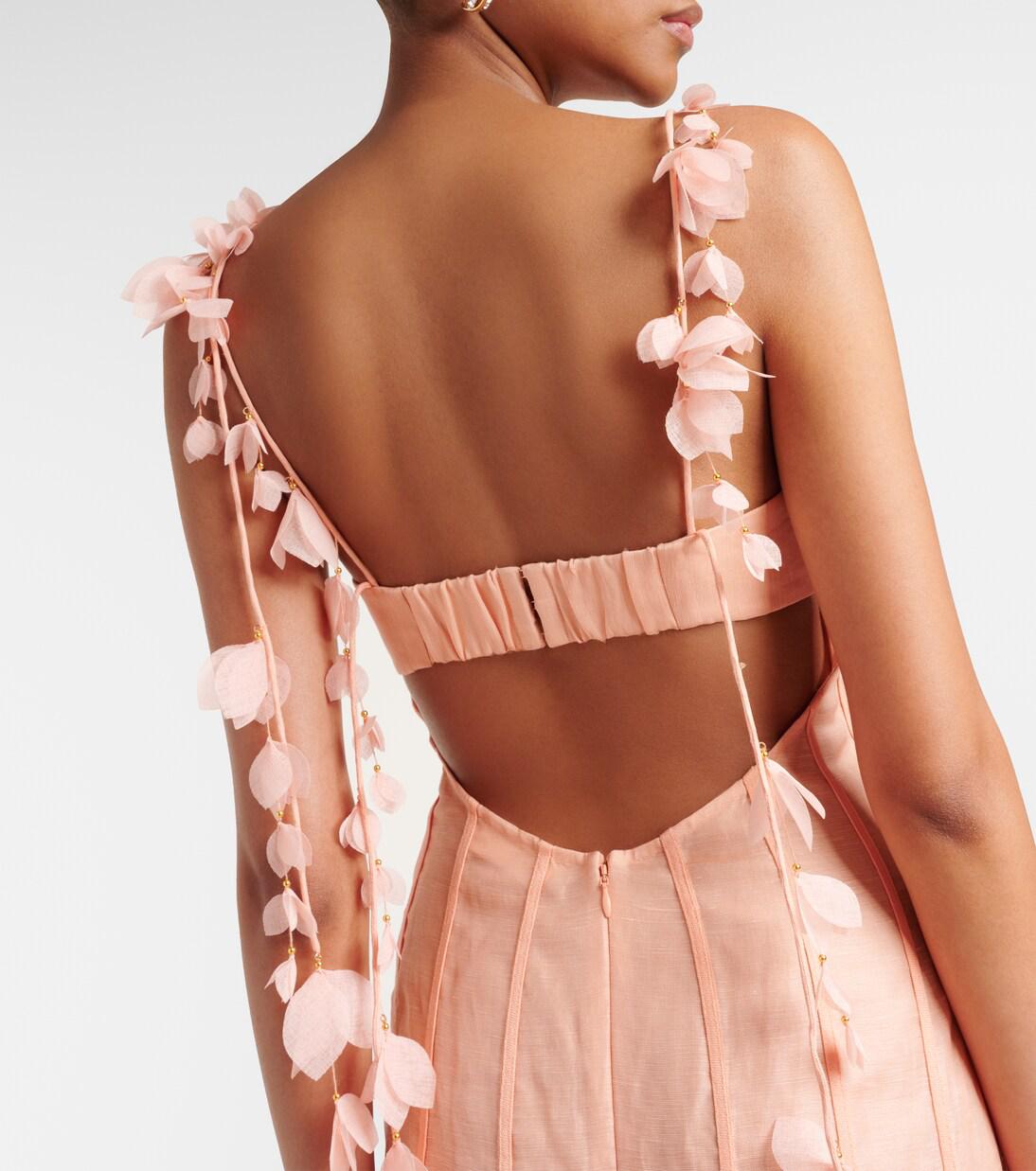 zimmermann dawning floral linen and silk midi dress Dawning bead-embellished floral-print linen and silk-blend peplum maxi dress - black