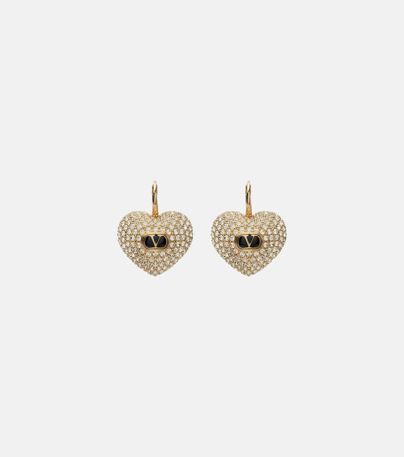 Diamond-studded Valentino heart-shaped drop earrings