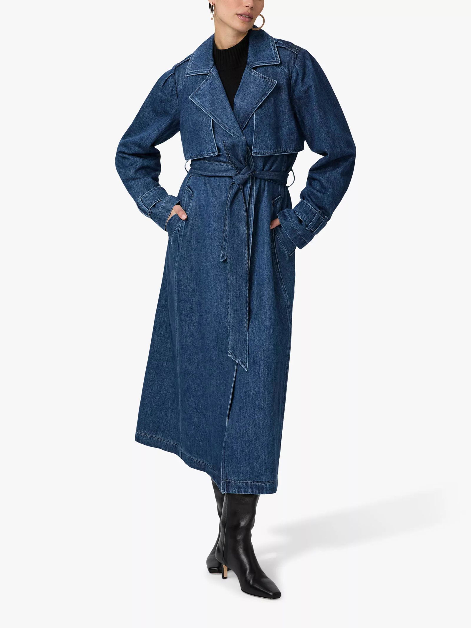 PAIGE Raina Denim Trench Coat in Dark Blue endource — free download