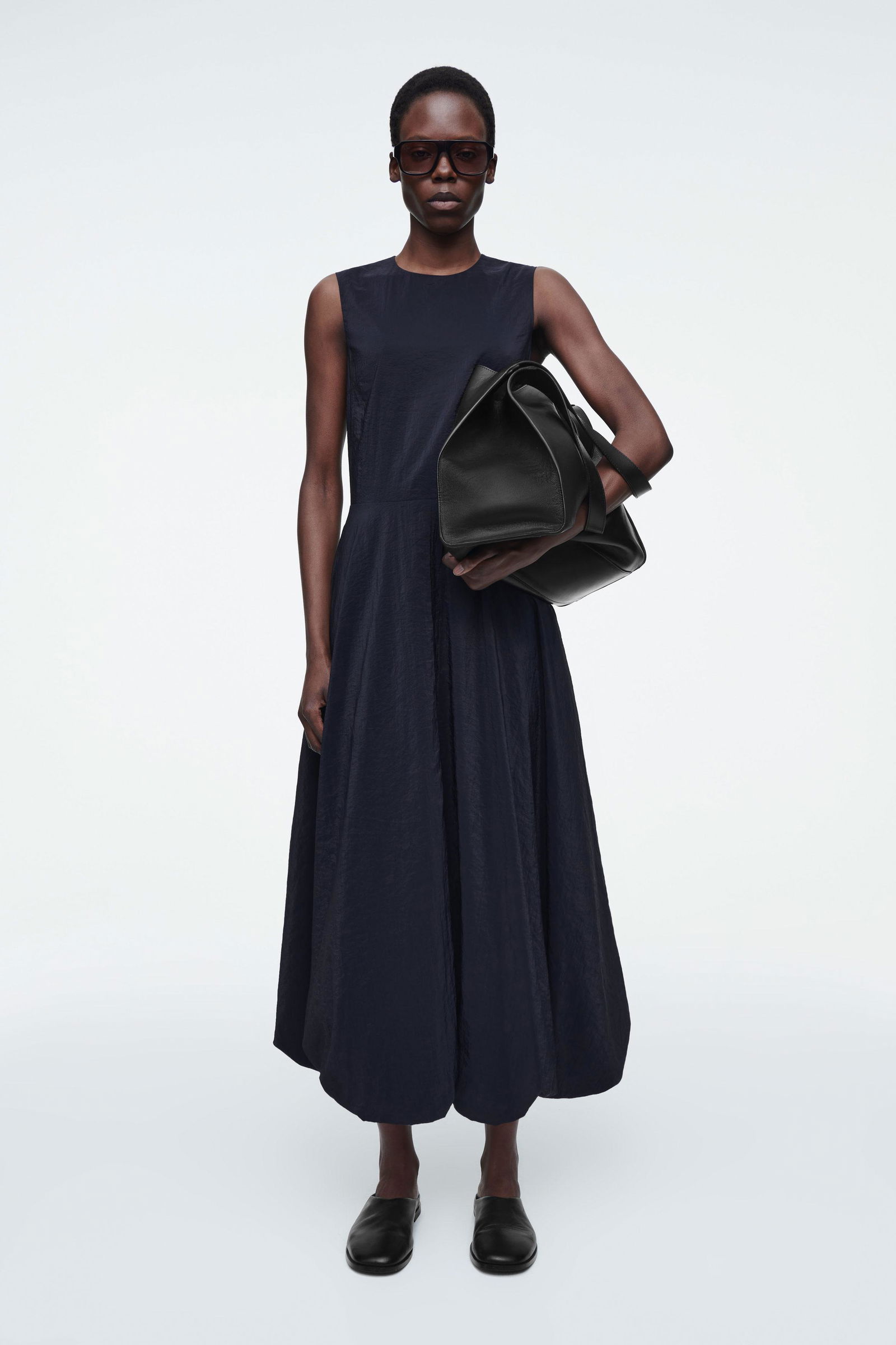 cos sleeveless bubble hem midi dress COS Bubble-Hem Midi Dress in Black
