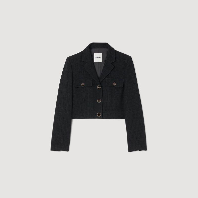 Black cropped blazer with silver buttons