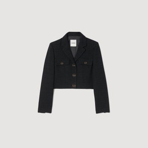 Black cropped blazer with silver buttons