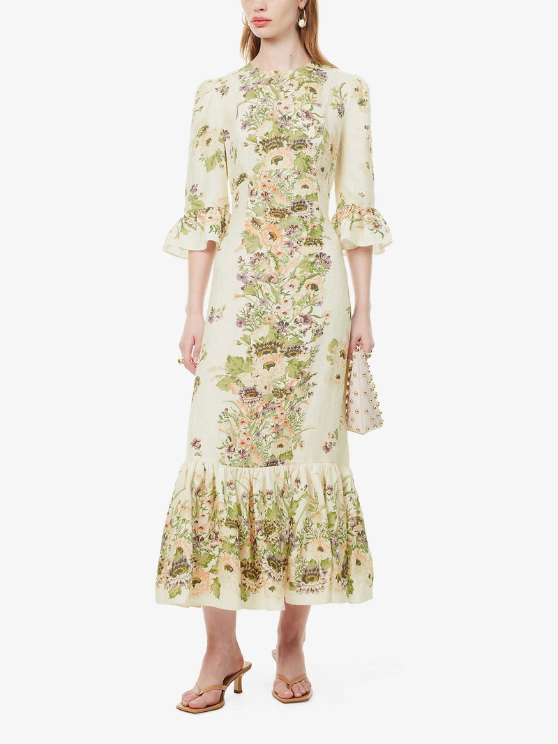 ZIMMERMANN Halliday Floral Linen Maxi Dress in Cream Multi Floral ...