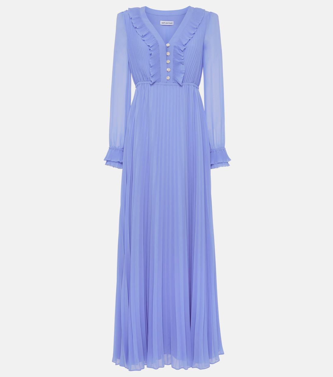 white christmas dresses Navy Metallic Gathered Maxi Dress – self-portrait main image 0