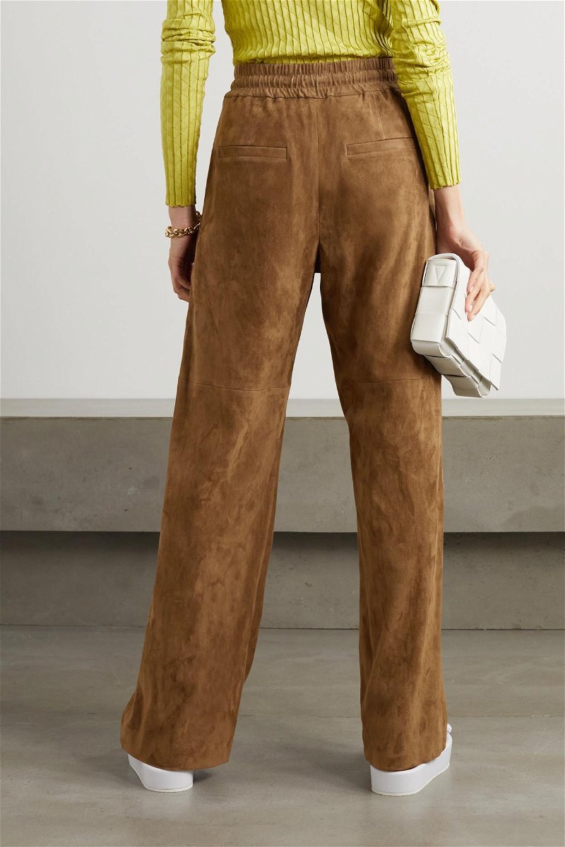 Stretch-suede straight-leg pants