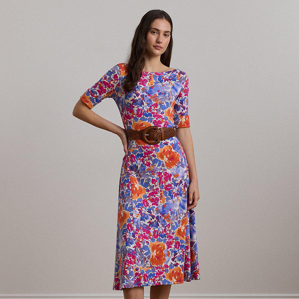 lauren ralph lauren floral stretch cotton midi dress LAUREN RALPH LAUREN Floral Cotton Midi Dress