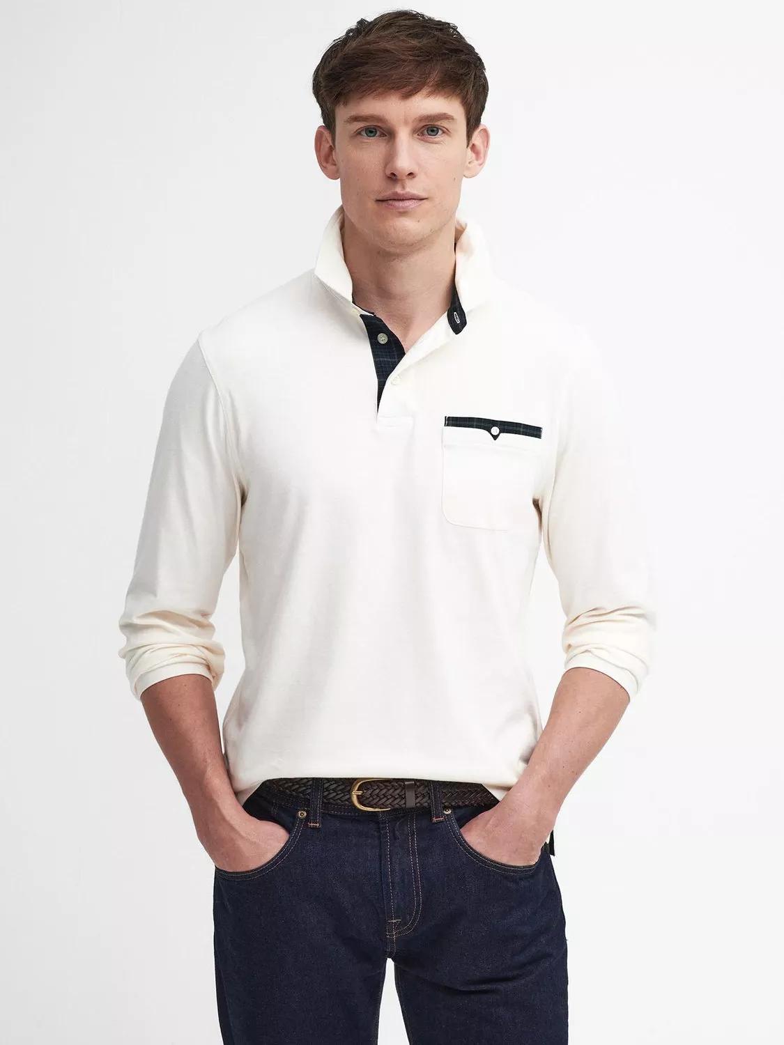 Barbour Corpatch Polo Shirt Mens XL White Short Sleeve Chest Pocket Cotton  Golf
