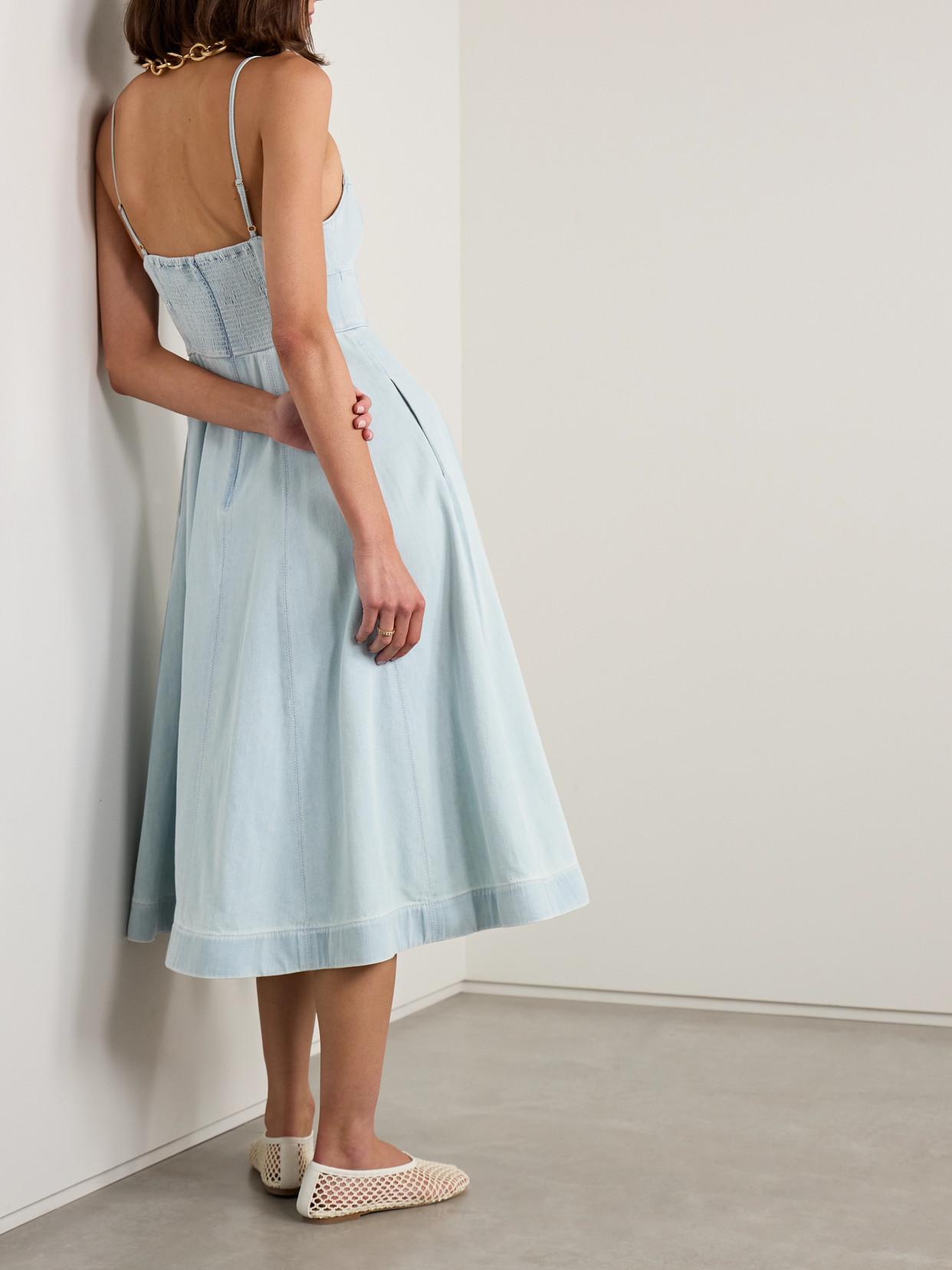 zimmermann acacia denim dress ZIMMERMANN Acacia Paneled Denim Midi Dress