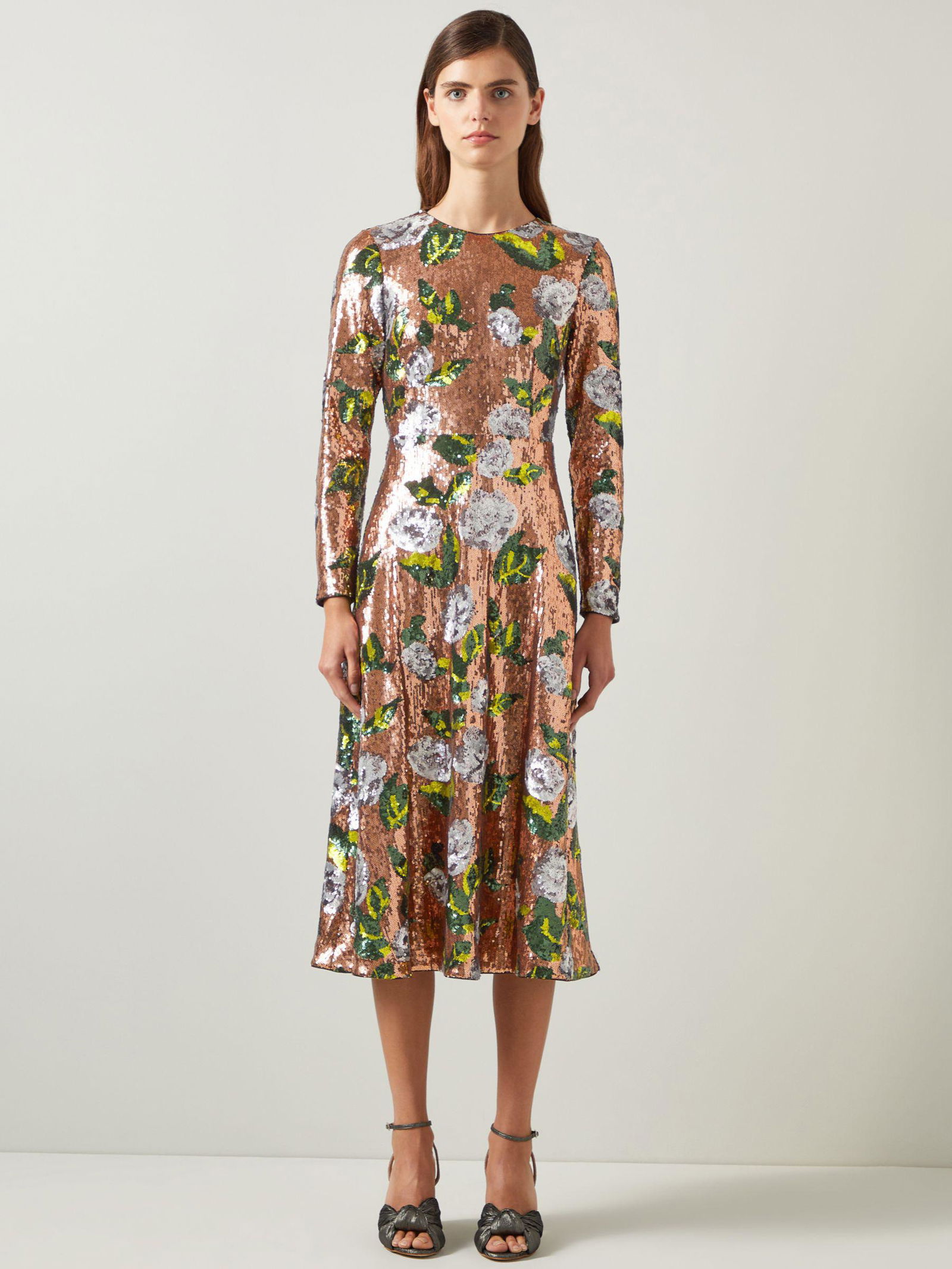lk bennett green sequin dress 50% off L.K. Marcel Floral Midi SOPHISTICATED