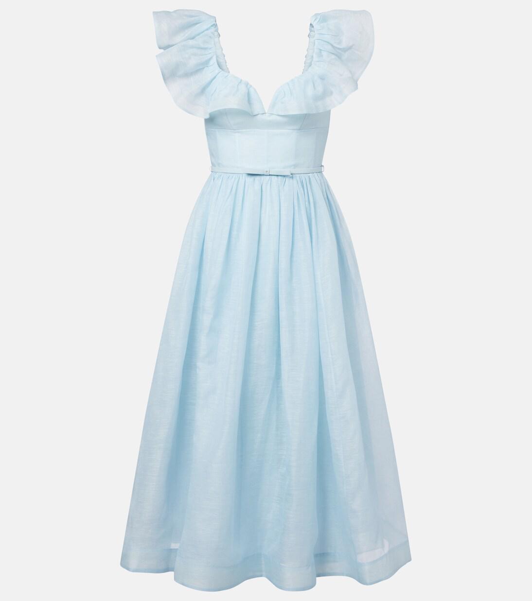 zimmermann dawning linen and silk midi dress Dawning linen and silk midi dress in pink - Zimmermann