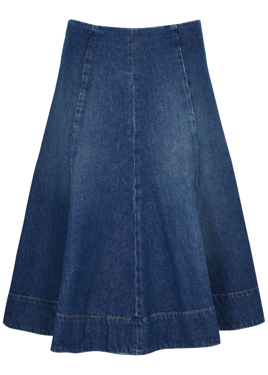 KHAITE Lennox Denim Midi Skirt | endource