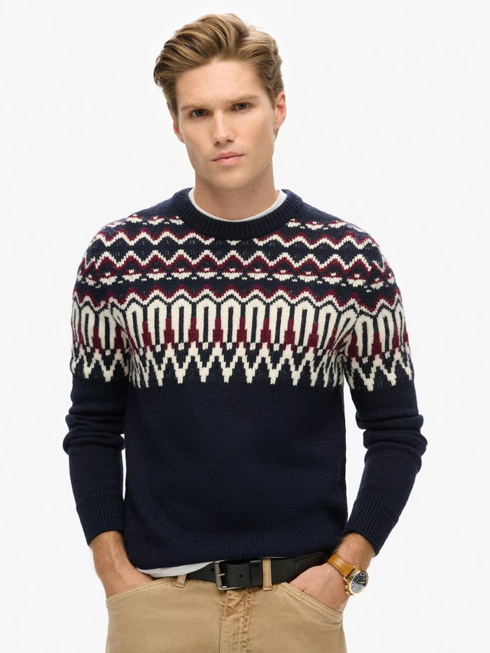 Berretto Uomo Superdry Vintage Fairisle Senior - Misto Lana Con Pompon Nero - 3