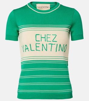 Green and white striped knit top with Chez Valentino lettering