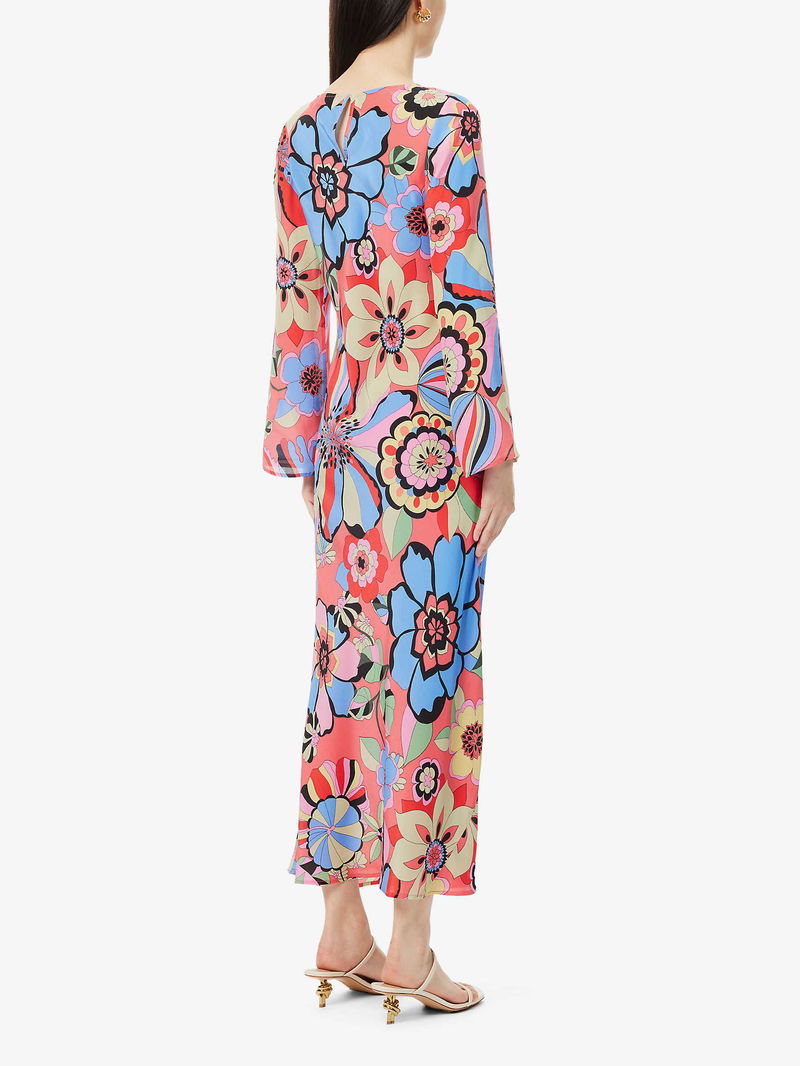 alondra floral midi dress Alondra Light Yellow Multi Floral Pleated Midi Dress