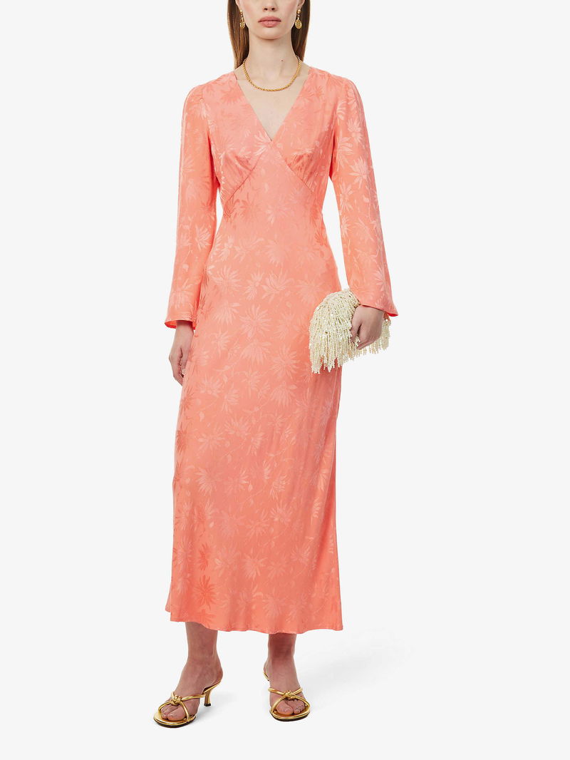 rixo orange dress RIXO Tabetha Open-Back Floral-Jacquard Midi Dress